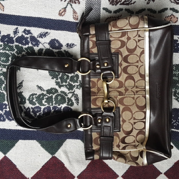 COACH Signature Lining  Leather/Canvas Handbag - Picture 2 of 12